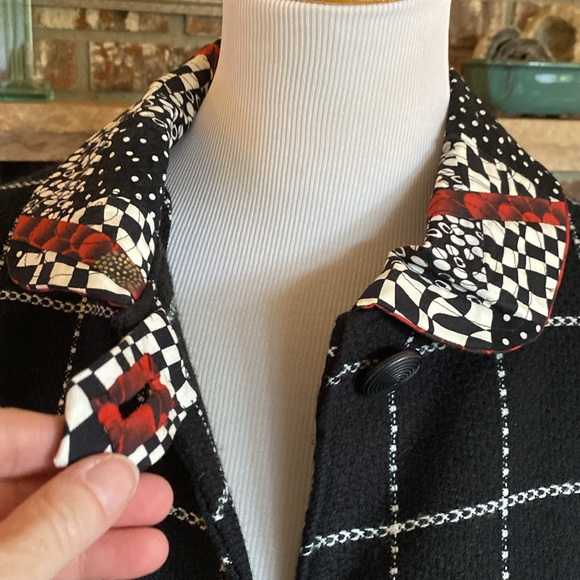 ARTISAN made jacket. Short swing style. Black checked wool blend w cotton accent - Picture 9 of 12